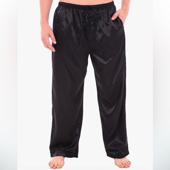 Men’s Satin Polyester Pajama Pants - Black - 2x - Picture 2 of 8